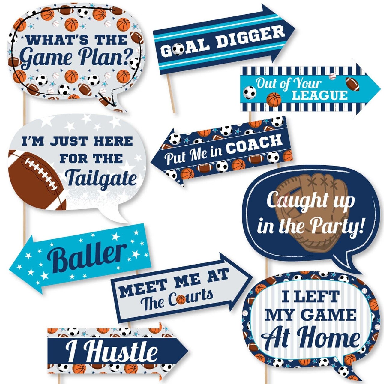 Big Dot of Happiness Funny Go, Fight, Win - Sports - Baby Shower or Birthday Party Photo Booth Props Kit - 10 Piece